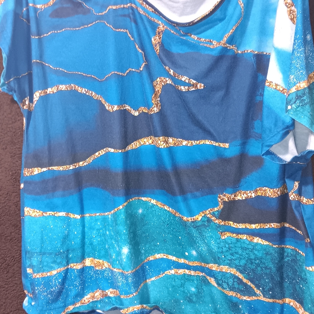 SHEIN Blue and Gold Short Sleeve Tee